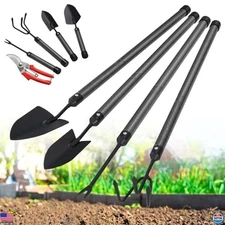 5-Piece Stainless Steel Garden Tool Set with Long Handles - Trowels, Rake,