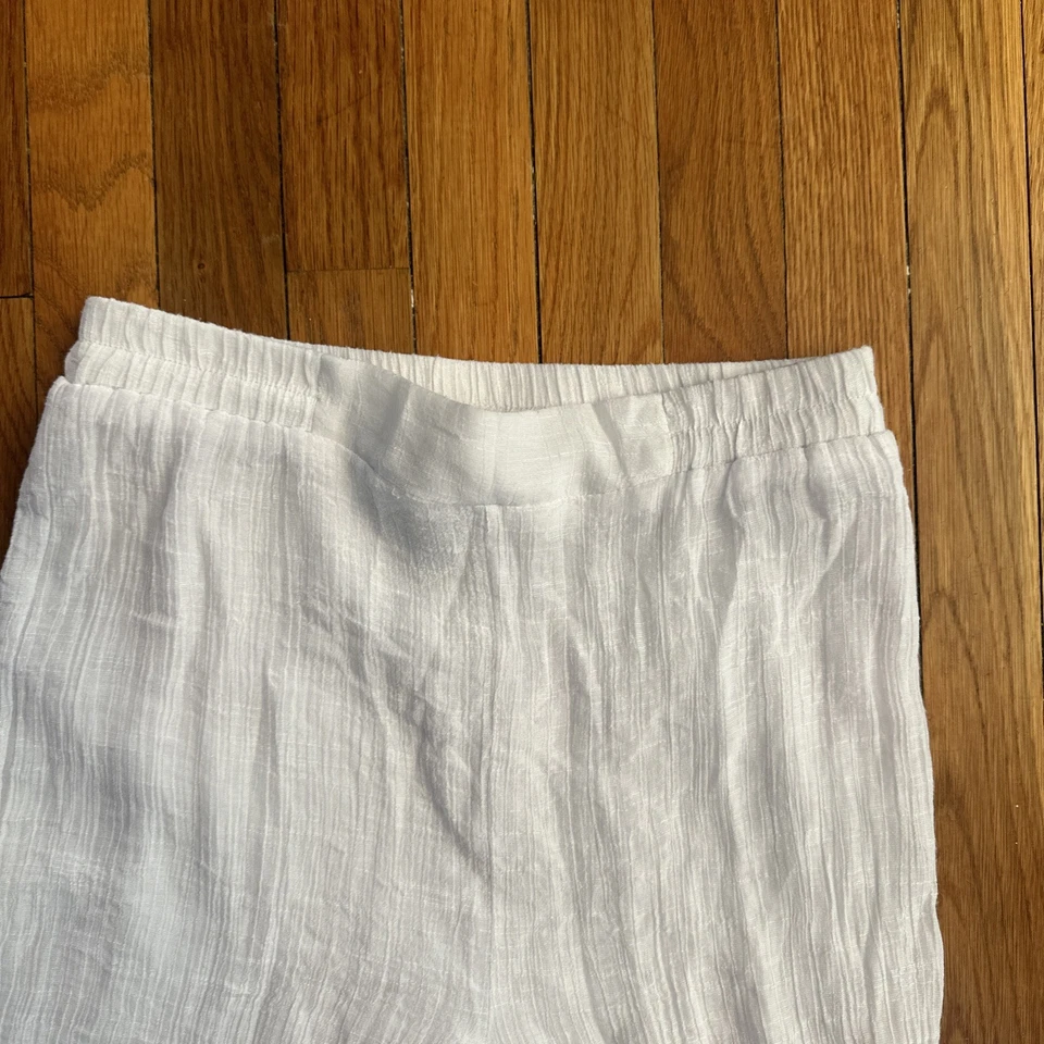 VTG Y2K White Linen Style Sz Medium Capri Pants with bow detail elastic waist - Image 3 of 4