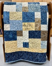Blue Brown Batik Patchwork Quilt Handmade 68" x 86" Throw Couch Sofa Lap Size