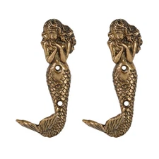 2pcs Gold Mermaid Shape Metal Wall Coat Hooks, Beach Decoration Wall Mounted ...