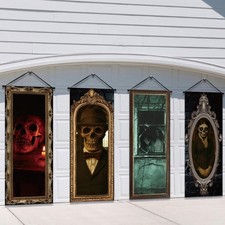 4 Pcs Vintage Gothic Porch Banners Portraits Halloween Decorations