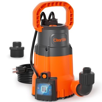 Cleartide Submersible Sump Pump, Smart Water Sensor Auto On/Off, Manual/Auto ...