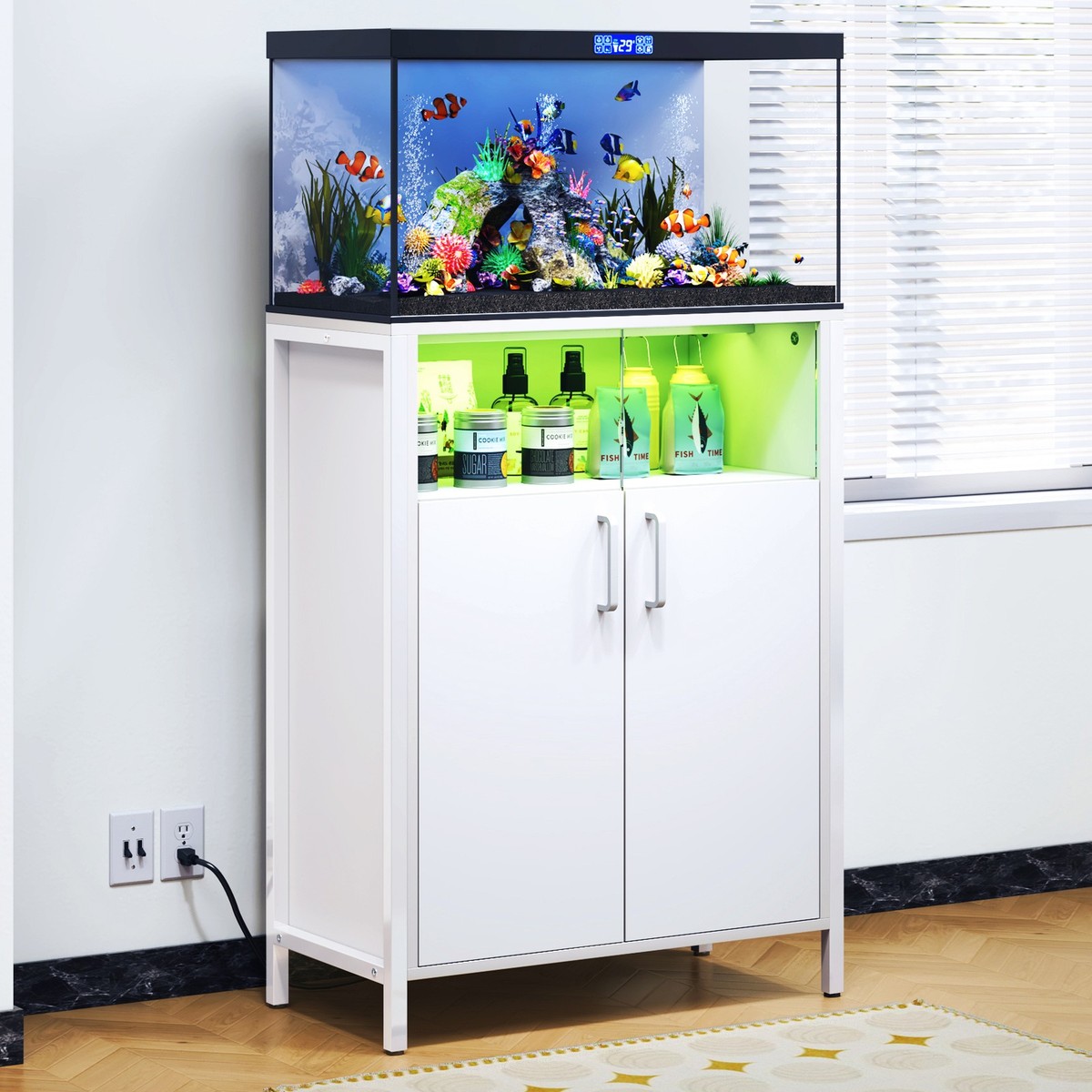 TC-HOMENY 10-20 Gal Aquarium Fish Tank Stand with Charging Station