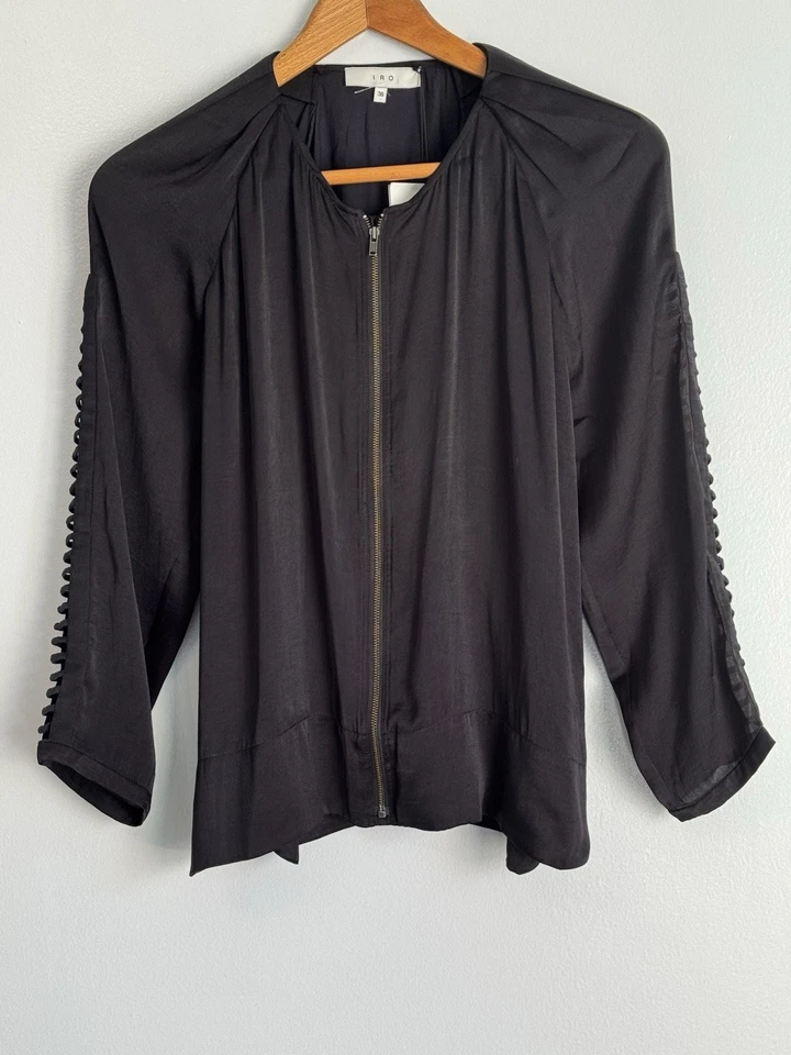 Blusa de hierro para mujer Iro cremallera completa talla 36 pequeña manga recortada vanguardista silenciosa de lujo Foto 3 de 4