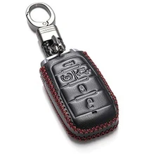  Genuine Leather Smart Key Fob Case Cover 5-Button with Tailgate Black/Red