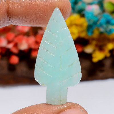 Genuine Amazonite Leaf Shape Carved Loose Gemstone 16 Ct 35X16X2 mm