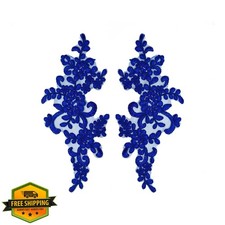 Flower Lace Appliques Sapphire Blue 3D Embroidery Patch Wedding Dress Bridal ...