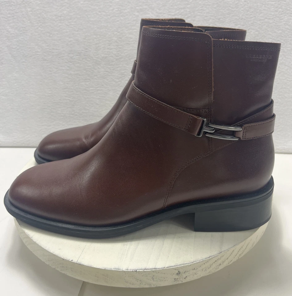 Botas Vagabond Sheila Cremallera Lateral Mujer 40/10 Cuero Marrón Punta Redonda Tacones Bloque Foto 3 de 4