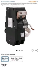NEW Eaton CHN240GF 40 Amp 2 Pole GFCI Ground Fault Circuit Breaker Cutler Hammer