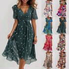 Boho Women's V-Neck Wrap Floral Print Ladies Summer Holiday Sun Dress PLUS SIZE