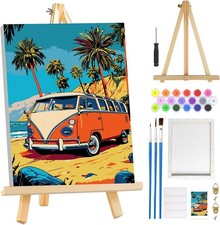 MOGTAA Bus Paint by Numbers Kit for Adults Beginners with Frame, Beach Landscape