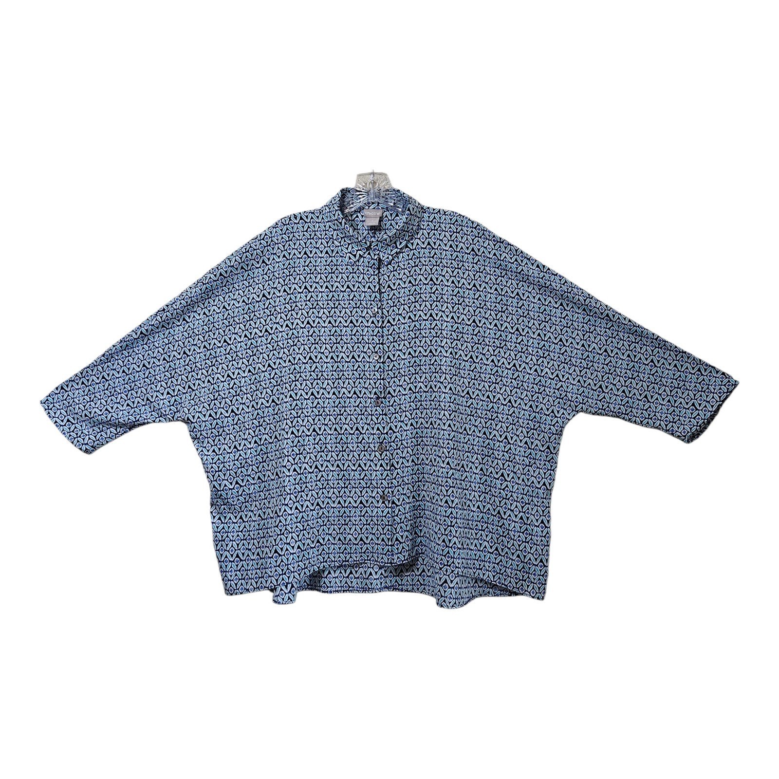 CHICO'S 2 Women's 12 14 Blouse Button Up Jersey 3/4 Sleeve Oversized Career 56"