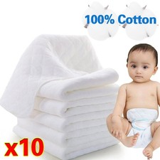 10Packs White Muslin Squares 100% Cotton Baby Cloths Reusable Nappy Inserts Bibs