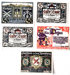 A/5 ALLEMAGNE DEUTSCLAND Lot de 5 Notgeld 1920/21 NEUF UNC