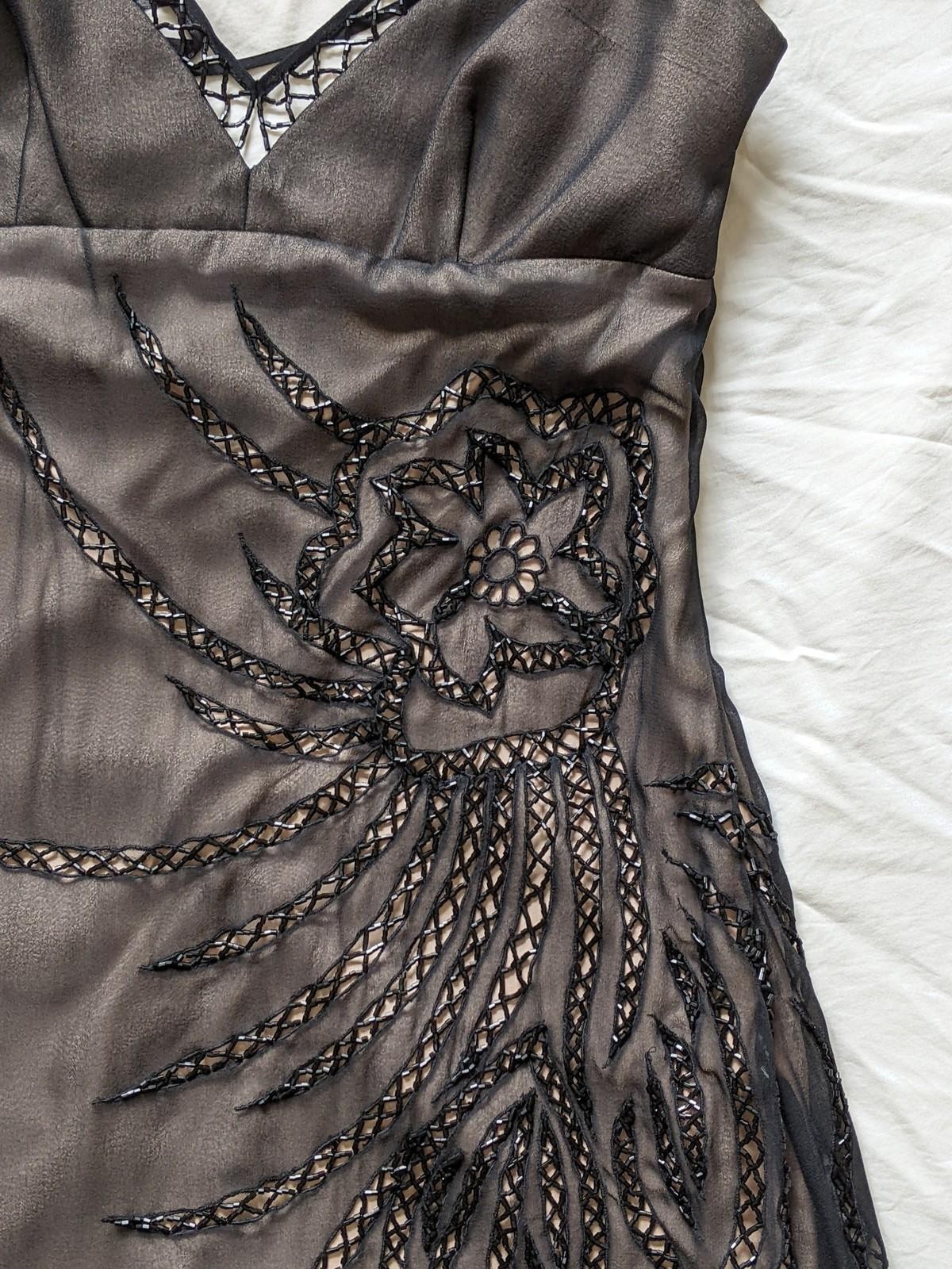 BCBG black on nude silk beaded dress gown 0 NWT -- vi…