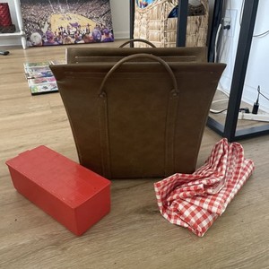 VTG ALADDIN Picnic Set Brown bag Checker Red/White Pattern Blanket +Sandwich Box