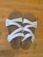 Taos Double U Sandals Women’s 7 White Leather Comfort Ortho Strappy Slide Shoes