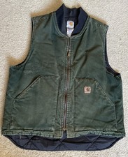 Carhartt V02 SPC Dark Green Canvas Quilt Lined Vest-Size Large-Made in USA