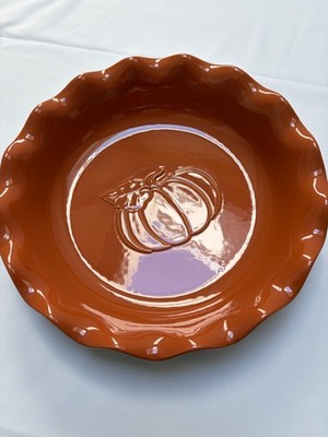 NEW Emile Henry FRANCE Pumpkin Deep Ruffled Pie Dish Williams Sonoma 10.5 Rust