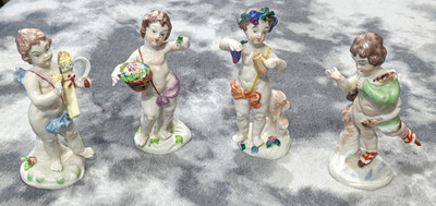 Italienische Capodimonte Neapel Porzellan Cherub Putti Figuren Vier Jahreszeiten Set