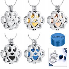 Stainless Steel Paw Print Urn Pendant Necklace for Dog Cat Cremation Ashes Gift