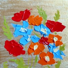 Original Artwork Flowers Oil Painting Abstraction Impasto 4 by 4 "