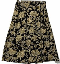 Vintage Laura Scott Skirt Womans Size 22W Long Midi Black Floral Flare