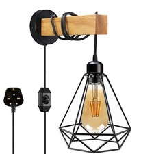 Image of Plug in Wall Light Industrial E27 Indoor Metal Cage Sconce Retro Lamp Fitting UK