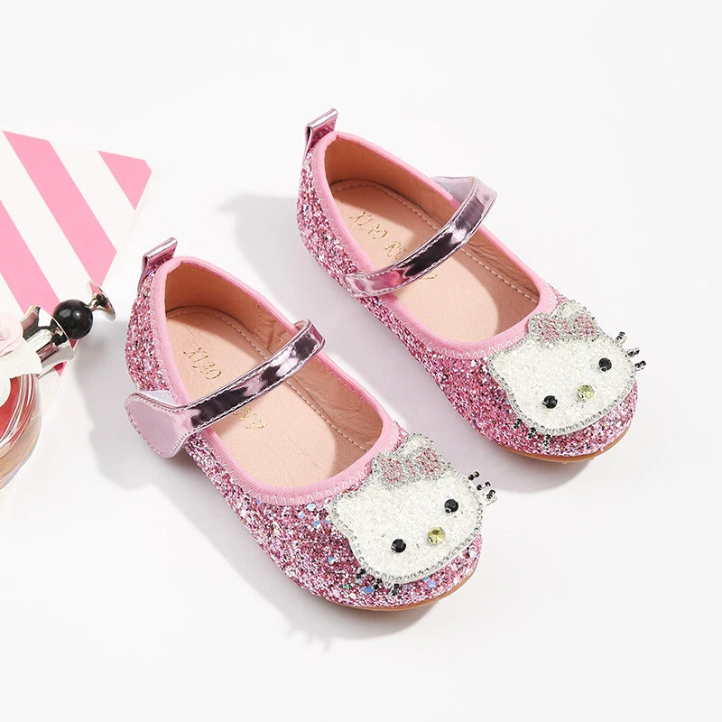 UK Kids Girls Hellokitty Shoes Fancy Party Sequin Rhinestone