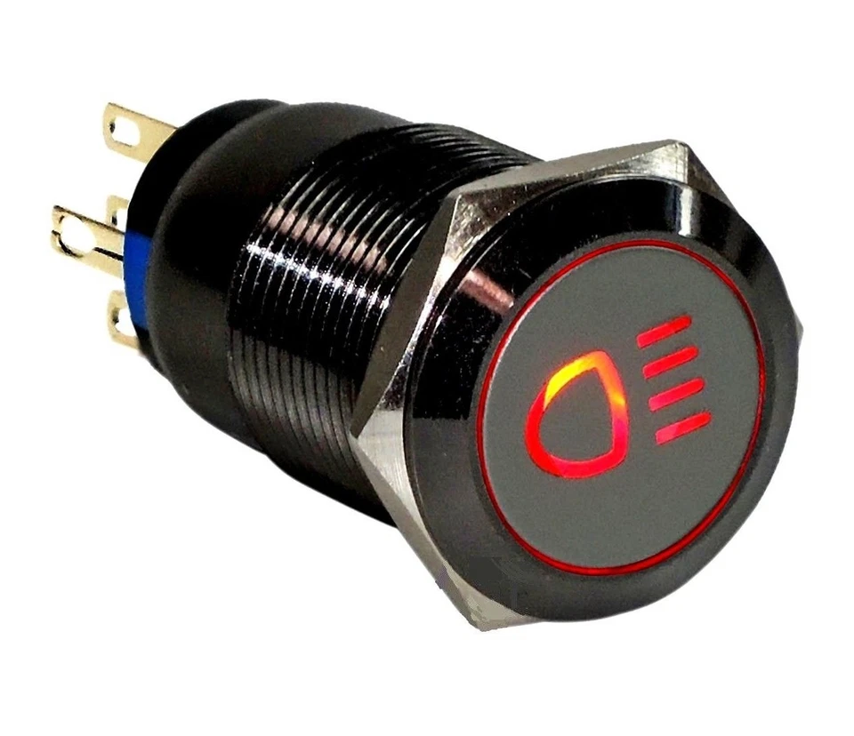 XSCORPION 19mm Marine Grade Black Stainless Steel Button Red LED Car FOG Light Switch USA