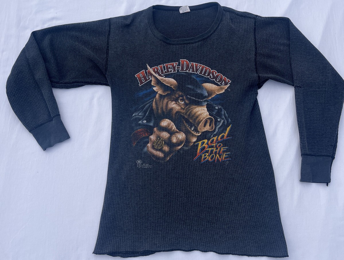 VINTAGE 3D Emblem HARLEY DAVIDSON 1987 BAD TO THE BONE Long VINTAGE 3D Emblem HARLEY DAVIDSON 1987 BAD TO THE BONE Long
