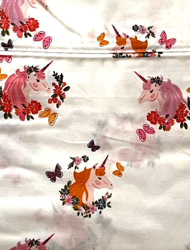 UNICORNS FLORAL TWIN Size Sheet Set - cream background (easy care cotton blend) - Picture 2 of 4