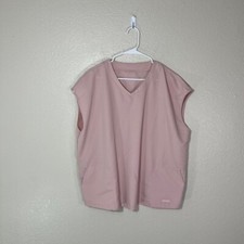 Jaanuu Scrub Top Womens Large Cap Sleeve 2 Pocket V Neck Medical Nurse Pink