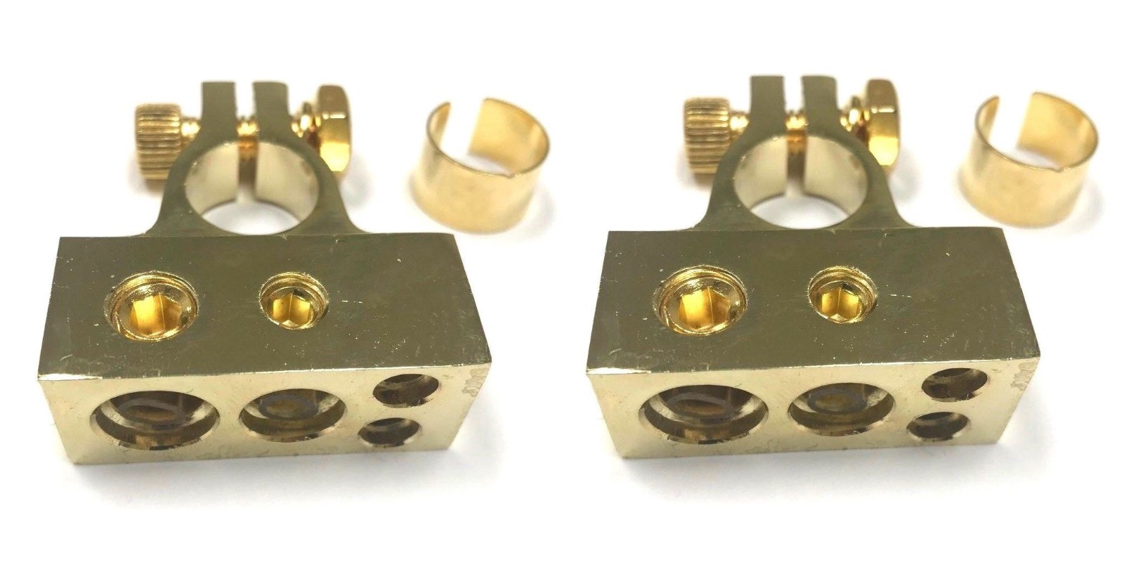 2pc Gold Battery Terminal (1) 1/0 (1) 4awg (2) 8awg output with