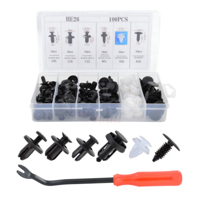 100x 6size Push type Truck Car Fender Bumper Trim Fastener Clips Retainer + Tool