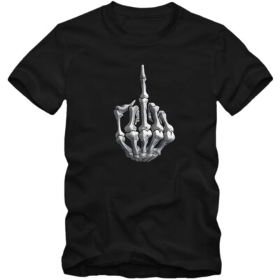 Herren T-Shirt Skelett Mittelfinger Mittel Middle Finger Skull Shirt Fun Tee DTG