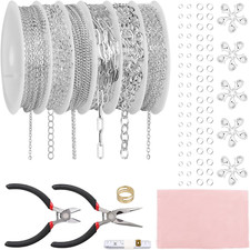 Silver Necklace Chain for Jewelry Making, 46Ft 6 Style Rolled Steel DIY Jewelry