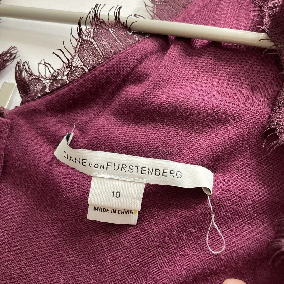 Vestido Vaina Diane Von Furstenberg Romántico Púrpura Encaje Talla 10 Fiesta Dinero Antiguo Foto 2 de 4