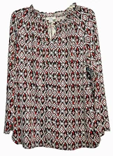 Croft & Barrow Top Size 2XL Black Red White Ruffled Neckline Toggle Chain Career