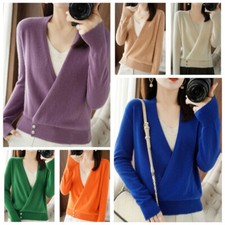 Women Knitted Cardigan Coat Tops Jumper Sweater V Neck Casual Jacket