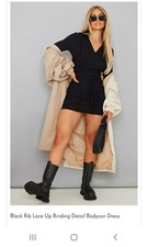 Pretty Little Thing Black Ribbed Lace Up Dress