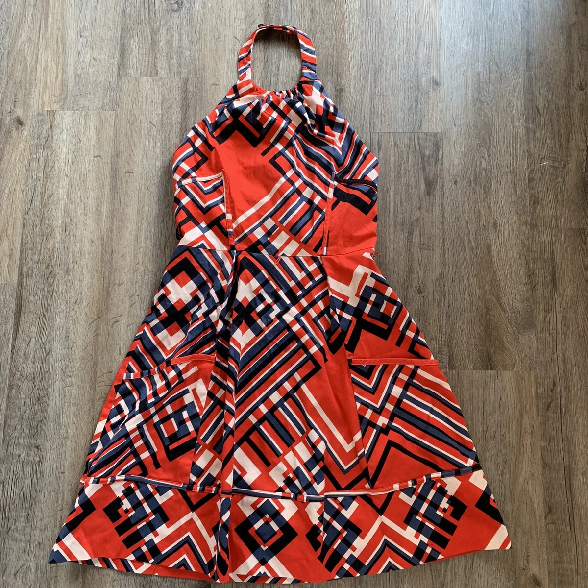 Jessica Simpson Halter Dress Sundress Pockets Orange Blue Black 4