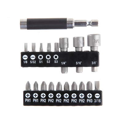 19 Piece Screwdriver Bit Set with Magnetic Bit Guide AU85046N, Material Steel,