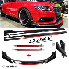 Front Bumper Lip Spoiler Splitter Side Skirt For Audi A4 B8 B9 Sedan Gloss Black