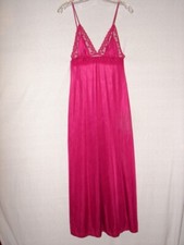 Vintage Kayser Dark Pink Nightgown with l lace trim size Small Gown