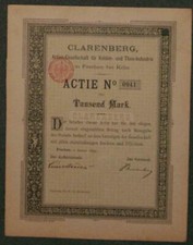 CLARENBERG, Actien-Gesellschaft f&uuml;r Kohlen- und Thon-Industrie 1899 1000 Mark
