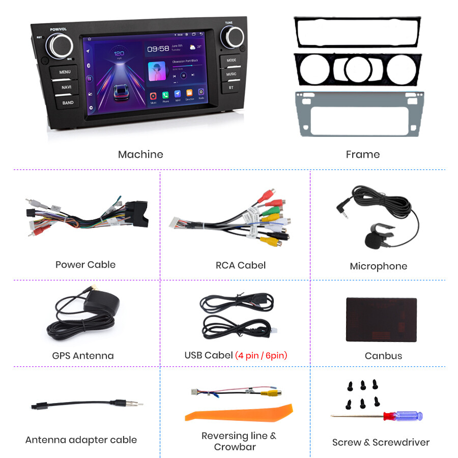 For BMW 3 Series E90 Carplay 7" Car Radio Stereo Android13 GPS Navi