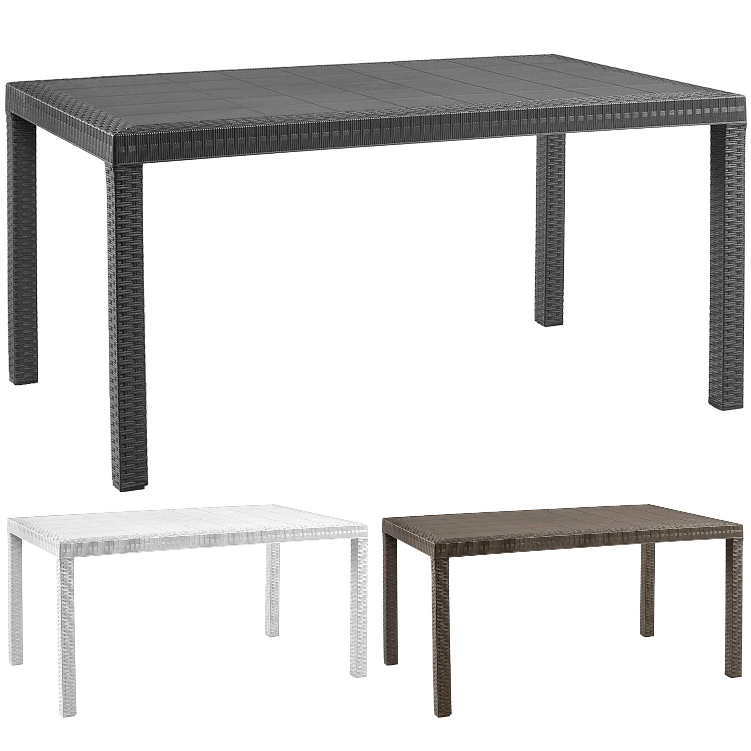 Mesa Plástico Grandes Largo Rectangular Ratán Jardín Exterior 90×150 × 74h CM
