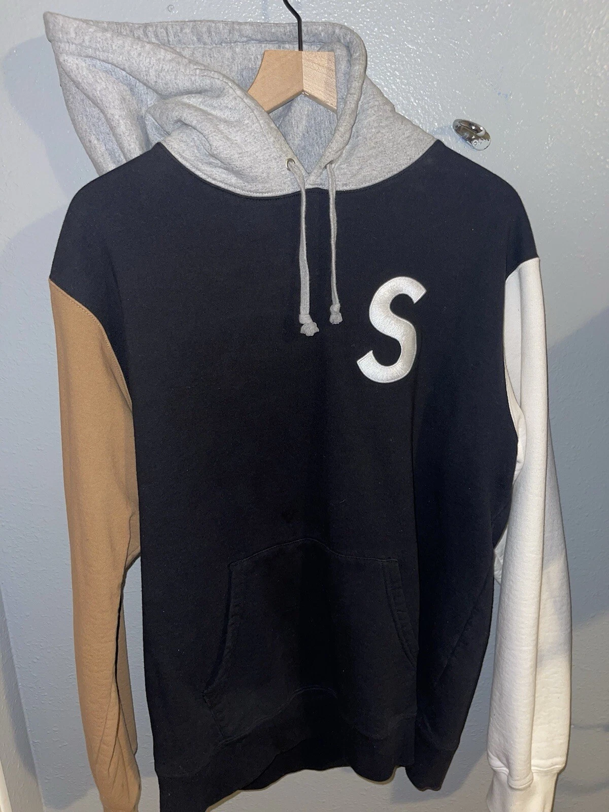 Sweat à capuche noir Supreme S logo couleur bloquée SS19 taille:XL