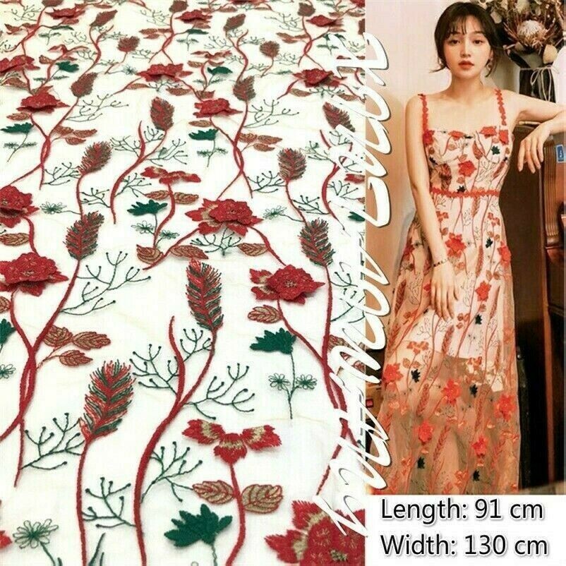 3D Floral Embroidery Mesh Fabric Tulle Wedding Dress Cloth 51" Width By Yard